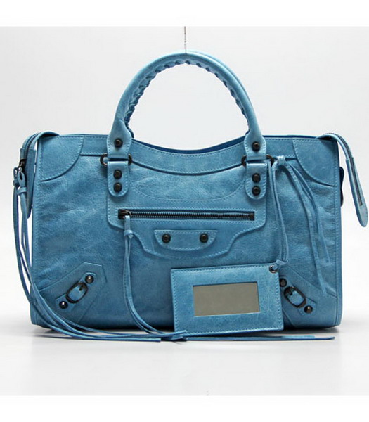 Balenciaga Motorcycle City Bag in pelle Blu cielo chiaro Olio